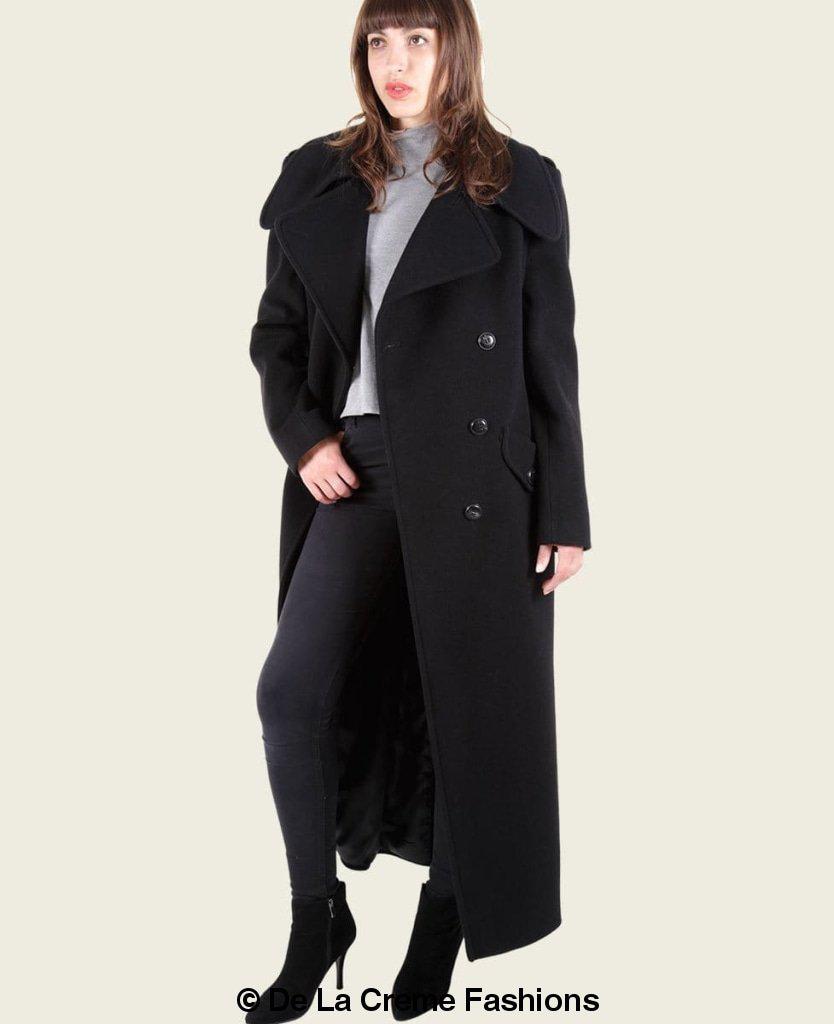 MARQUETTA - Womens Double Breasted Wool & Cashmere Blend Long Coat - Great Hall Collections House