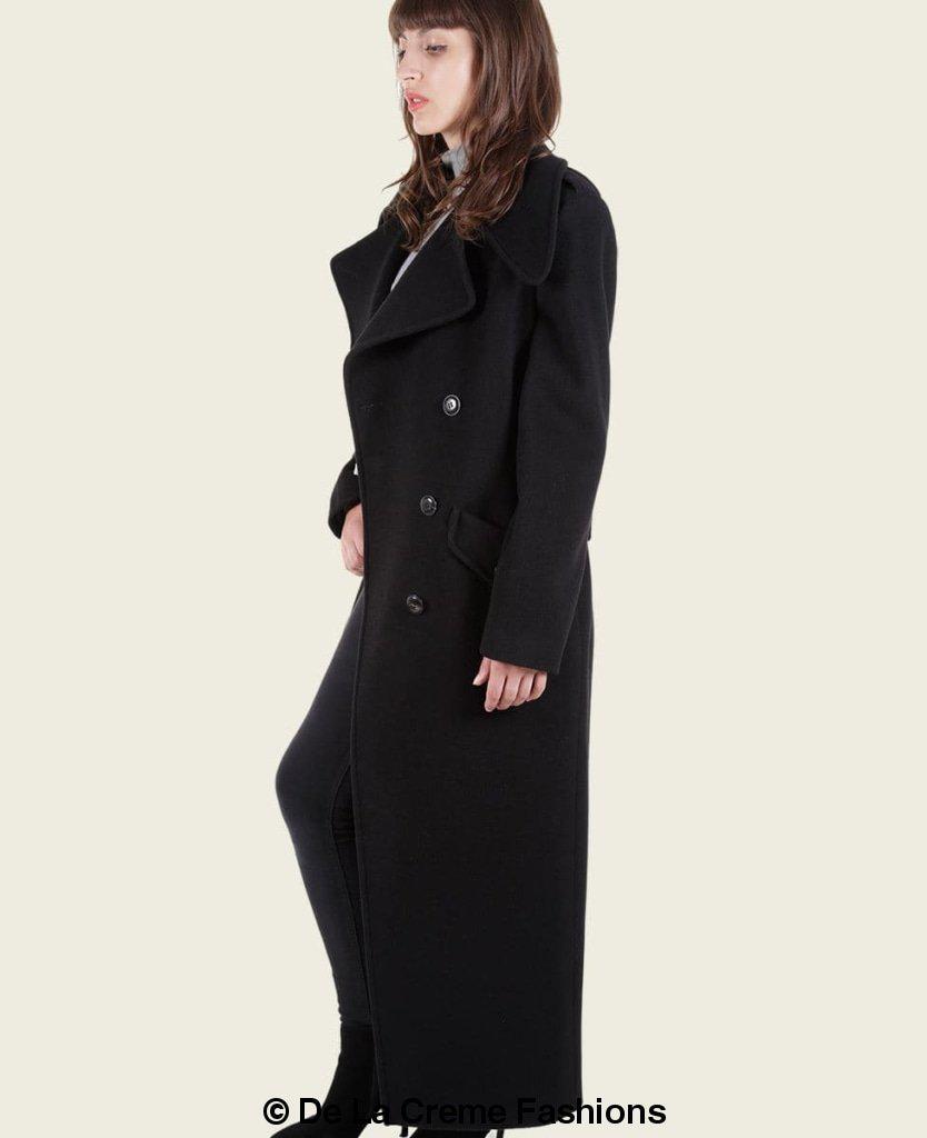 MARQUETTA - Womens Double Breasted Wool & Cashmere Blend Long Coat - Great Hall Collections House