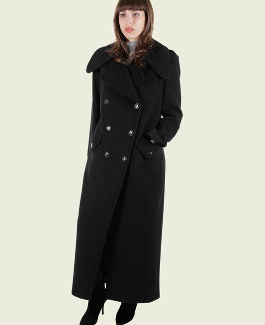 MARQUETTA - Womens Double Breasted Wool & Cashmere Blend Long Coat - Great Hall Collections House