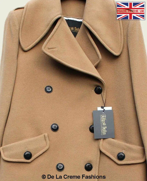 MARQUETTA - Womens Double Breasted Wool & Cashmere Blend Long Coat - Great Hall Collections House