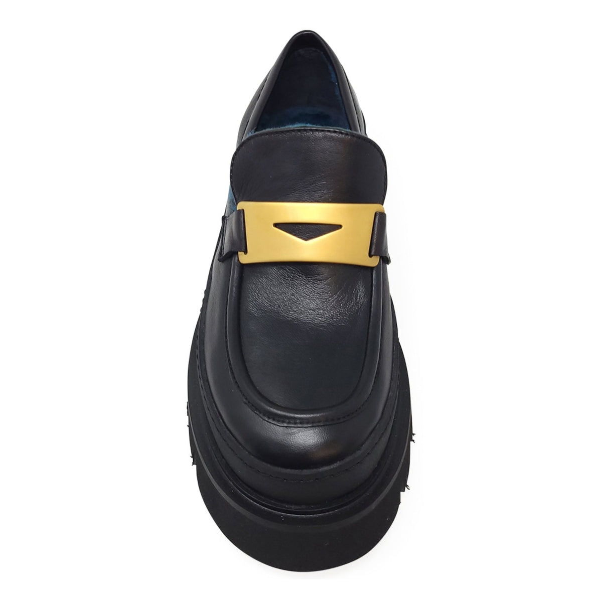Black Leather Chunky Loafer With Shearling