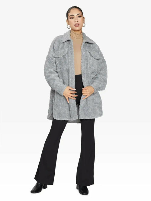 Oversized Stud Button Borg Teddy Shacket            made in UK