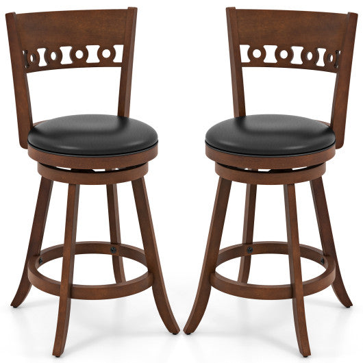 Set of 2 Swivel Bar Stools with Rubber Wood Frame-24.5 inches