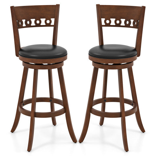 Set of 2 Swivel Bar Stools with Rubber Wood Frame-30.5 inches