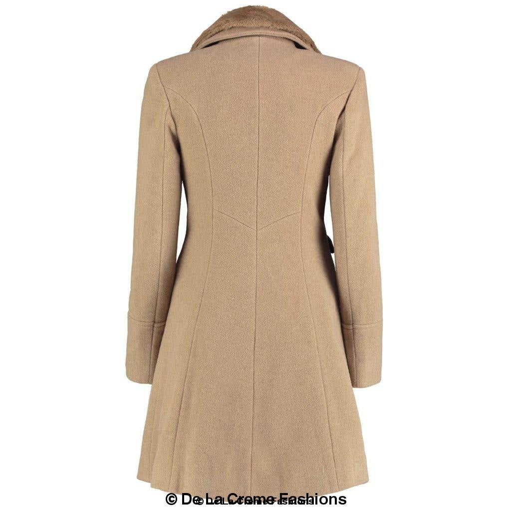 Wool Blend Faux Fur Collar Midi Coat made in UK - Great Hall Collections House