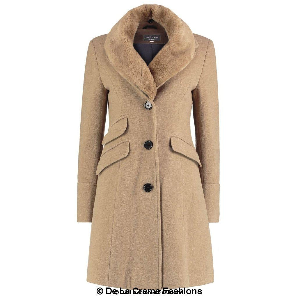 Wool Blend Faux Fur Collar Midi Coat made in UK - Great Hall Collections House