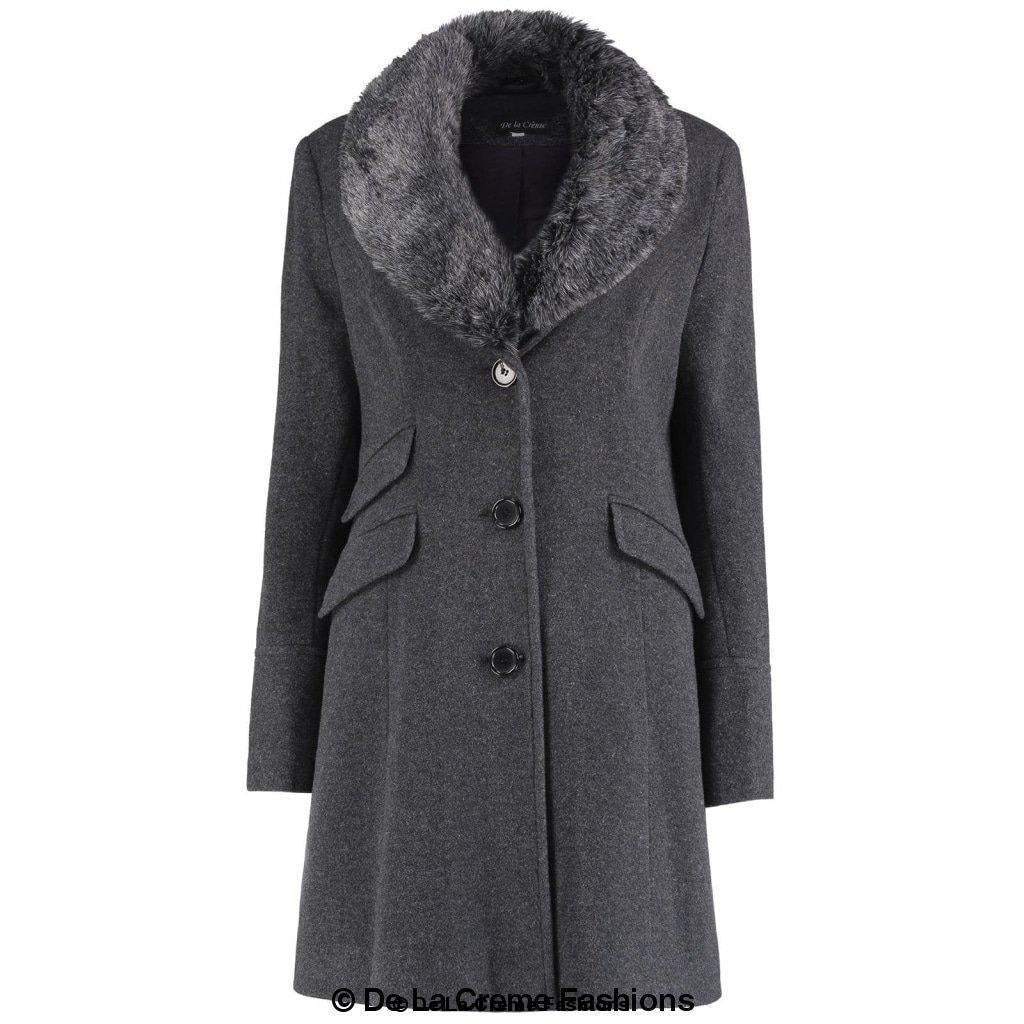 Wool Blend Faux Fur Collar Midi Coat made in UK - Great Hall Collections House