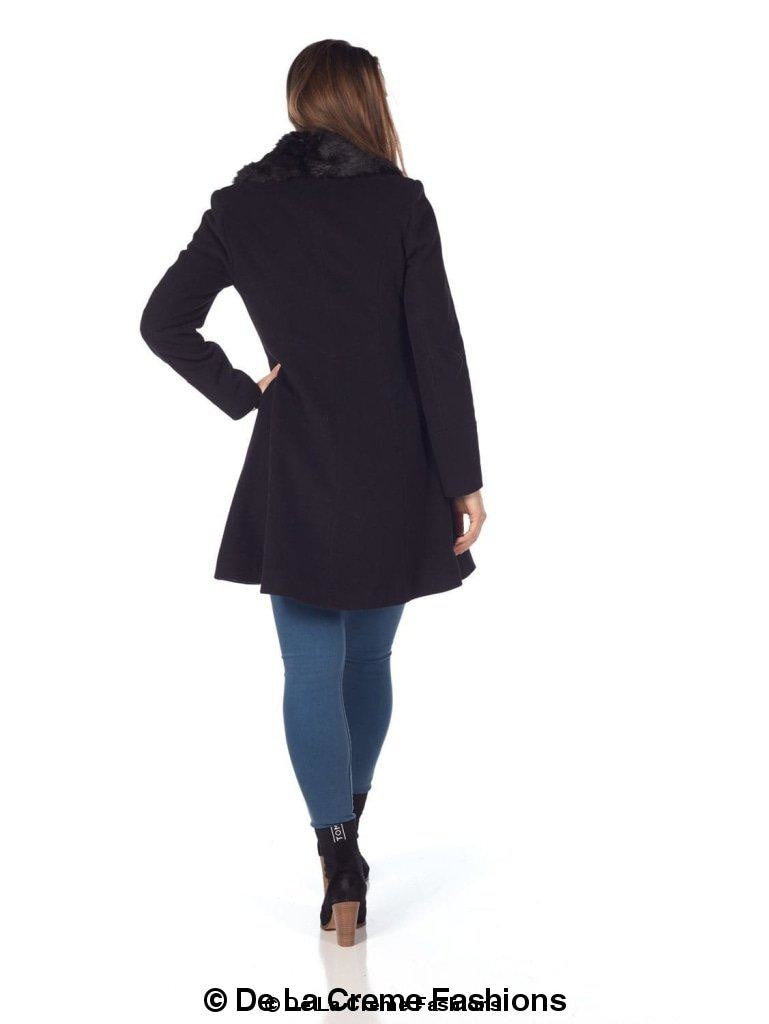 Wool Blend Faux Fur Collar Midi Coat made in UK - Great Hall Collections House