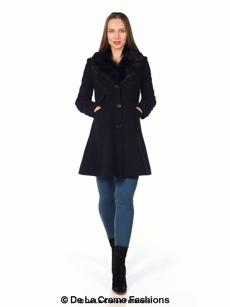 Wool Blend Faux Fur Collar Midi Coat made in UK - Great Hall Collections House
