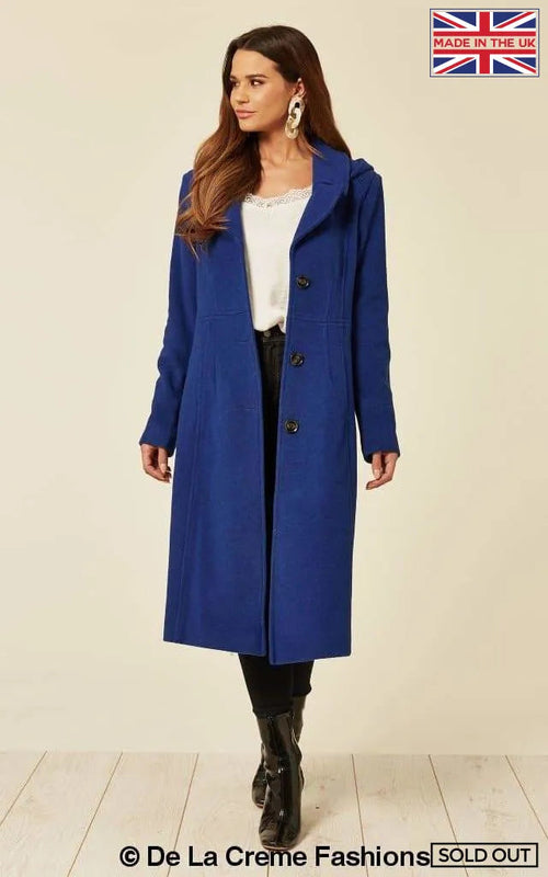 Wool Blend Hooded Mid Length Coat (1704) - Great Hall Collections House