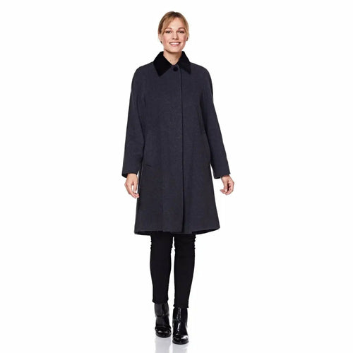 Wool Blend Oversized Velvet Trim Swing Coat (8026) - Great Hall Collections House