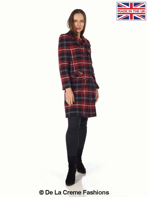 Wool Blend Tartan Check Double Breasted Coat made in uk - Great Hall Collections House
