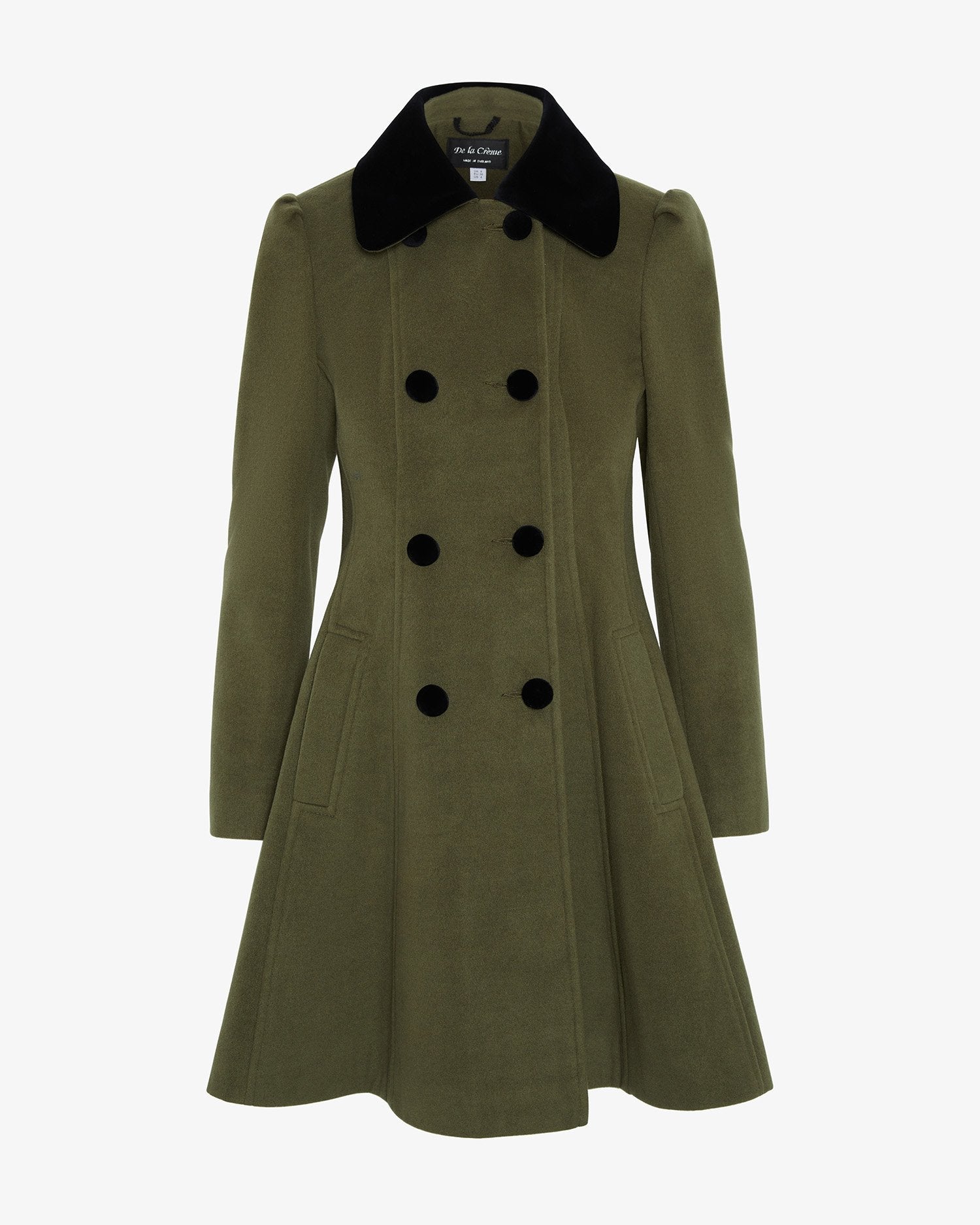 De La Creme Womens Double Breasted Velvet Trim Skater Coat made in uk - Great Hall Collections House