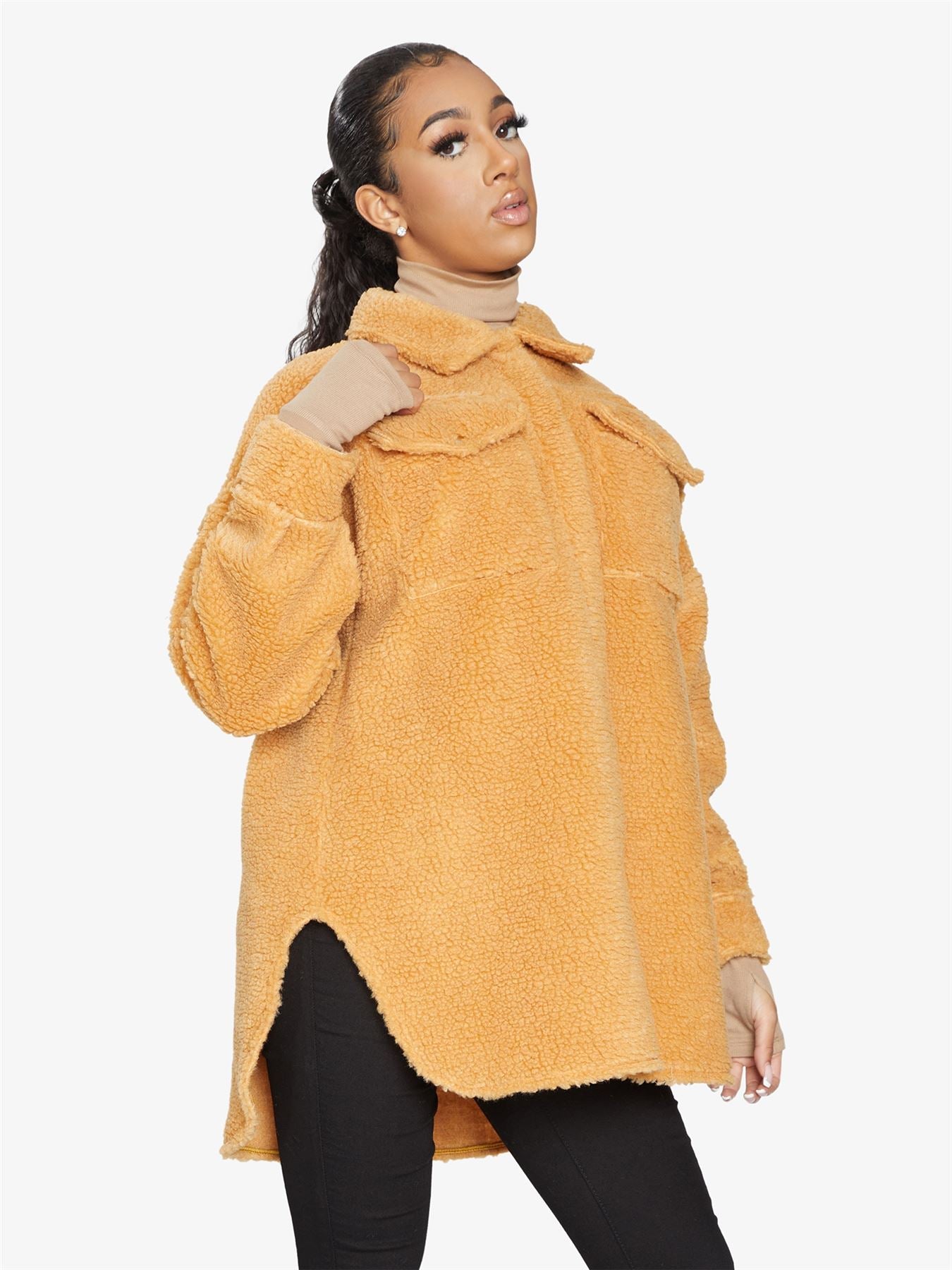 Oversized Stud Button Borg Teddy Shacket            made in UK