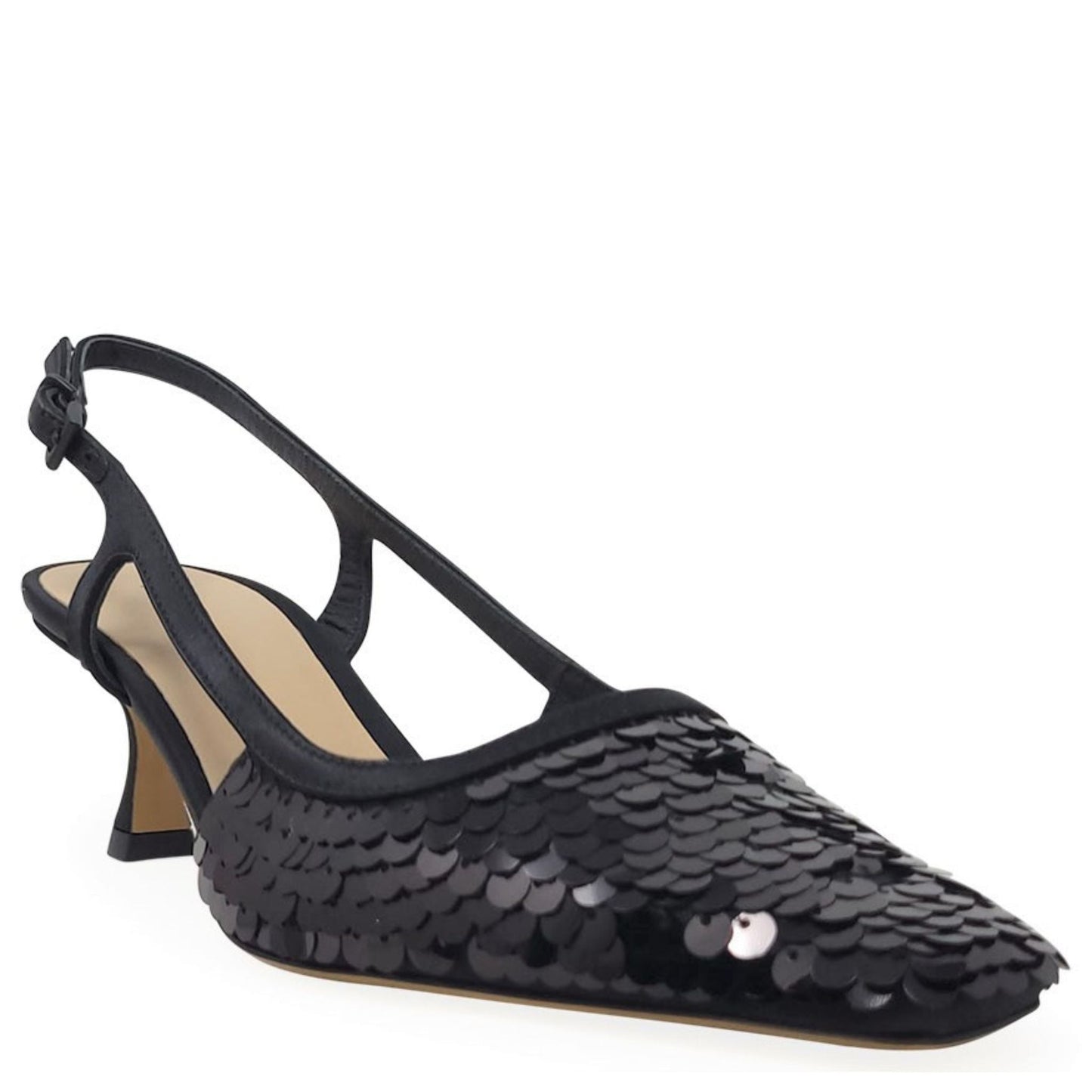 Roberto Festa Black Sequence Snip Toe Slingback Heel