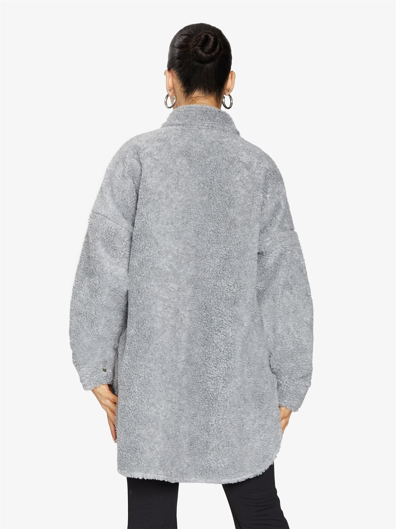 Oversized Stud Button Borg Teddy Shacket            made in UK - Great Hall Collections House