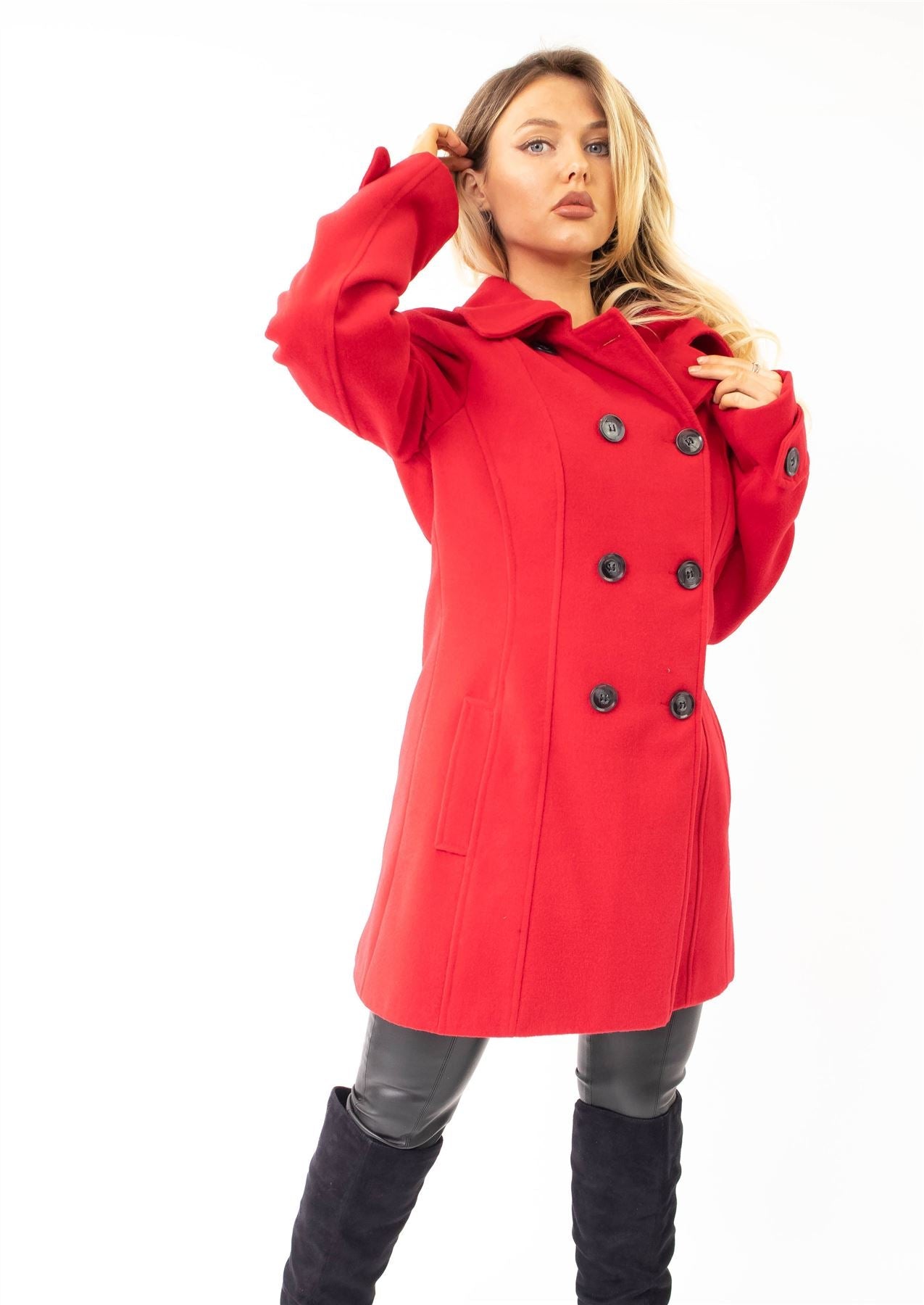 Wool Feel Double Breasted Hooded Coat - Great Hall Collections House