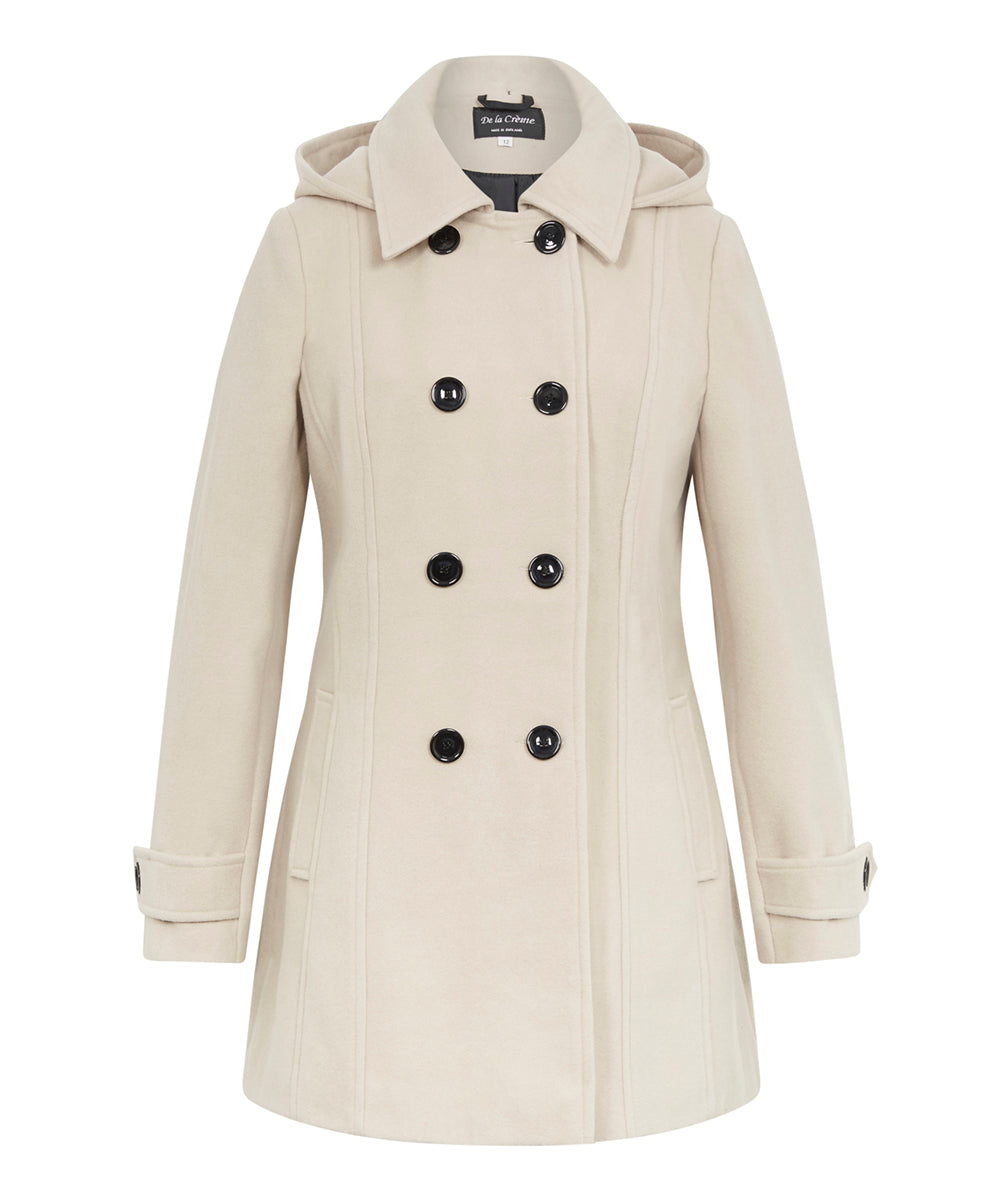 Wool Feel Double Breasted Hooded Coat - Great Hall Collections House