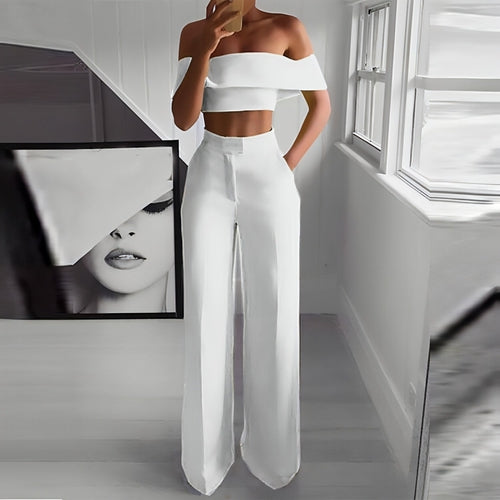 Wide Leg Pants & Crop Top Two-Piece Set