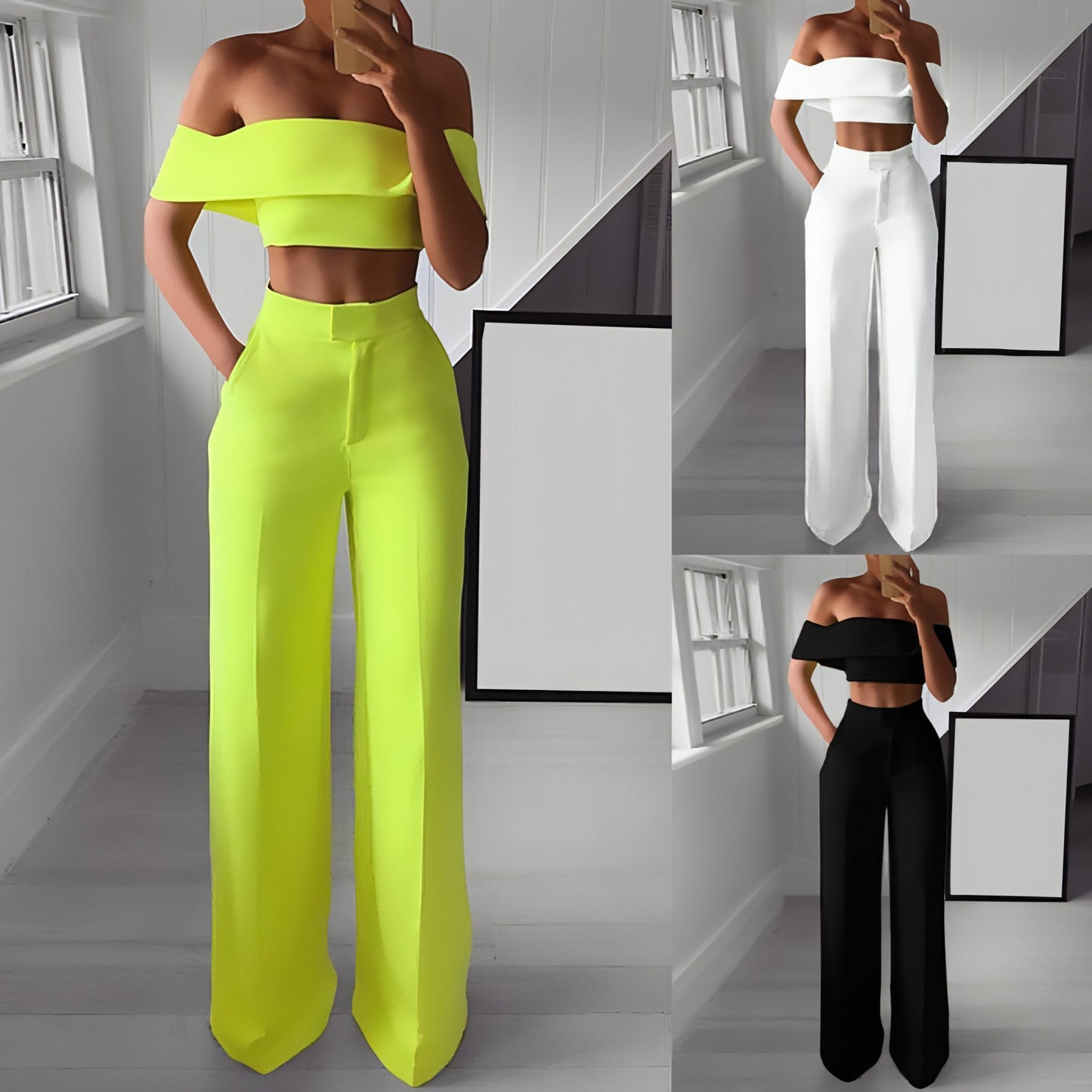 Wide Leg Pants & Crop Top Two-Piece Set