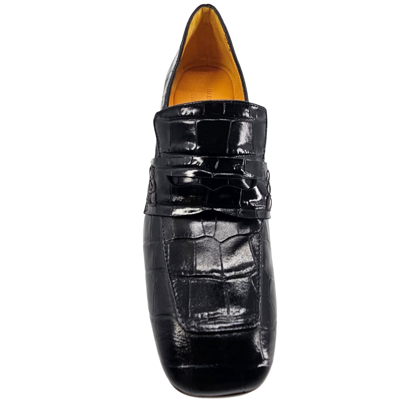 Black Leather Heel Moc Croc Leather Loafer