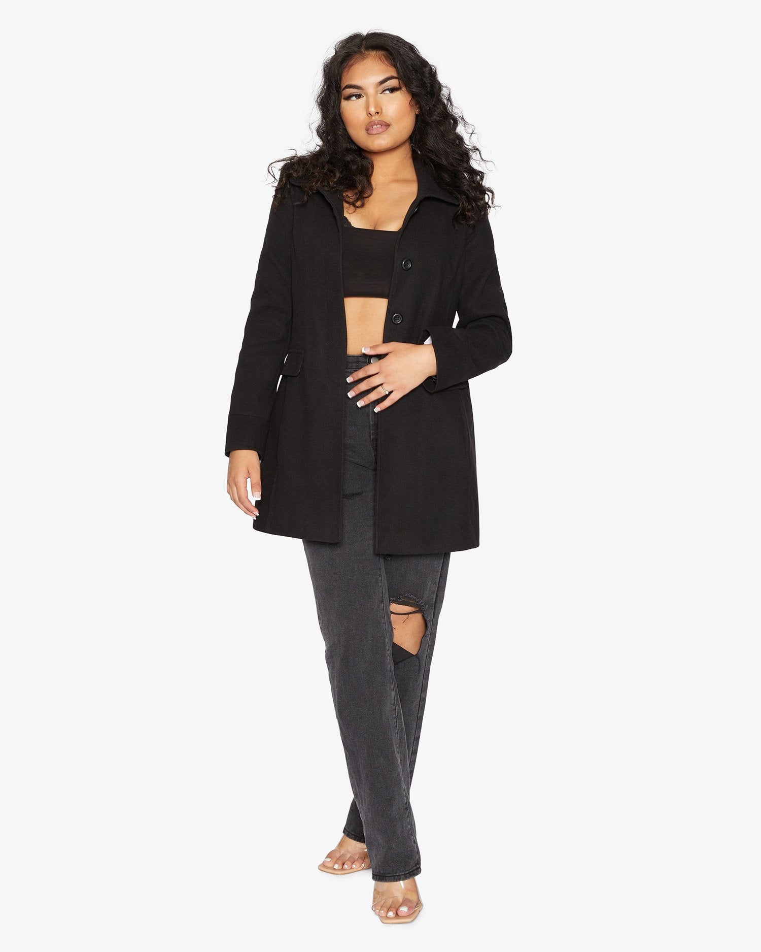 De La Creme Womens Wool Blend Hip Length Covert Coat - Great Hall Collections House