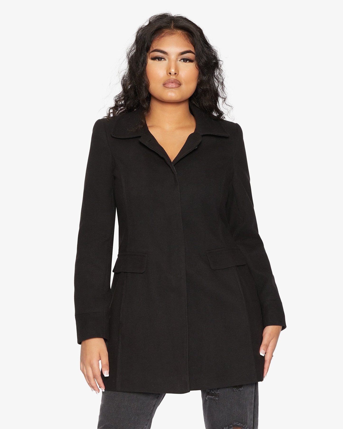 De La Creme Womens Wool Blend Hip Length Covert Coat - Great Hall Collections House