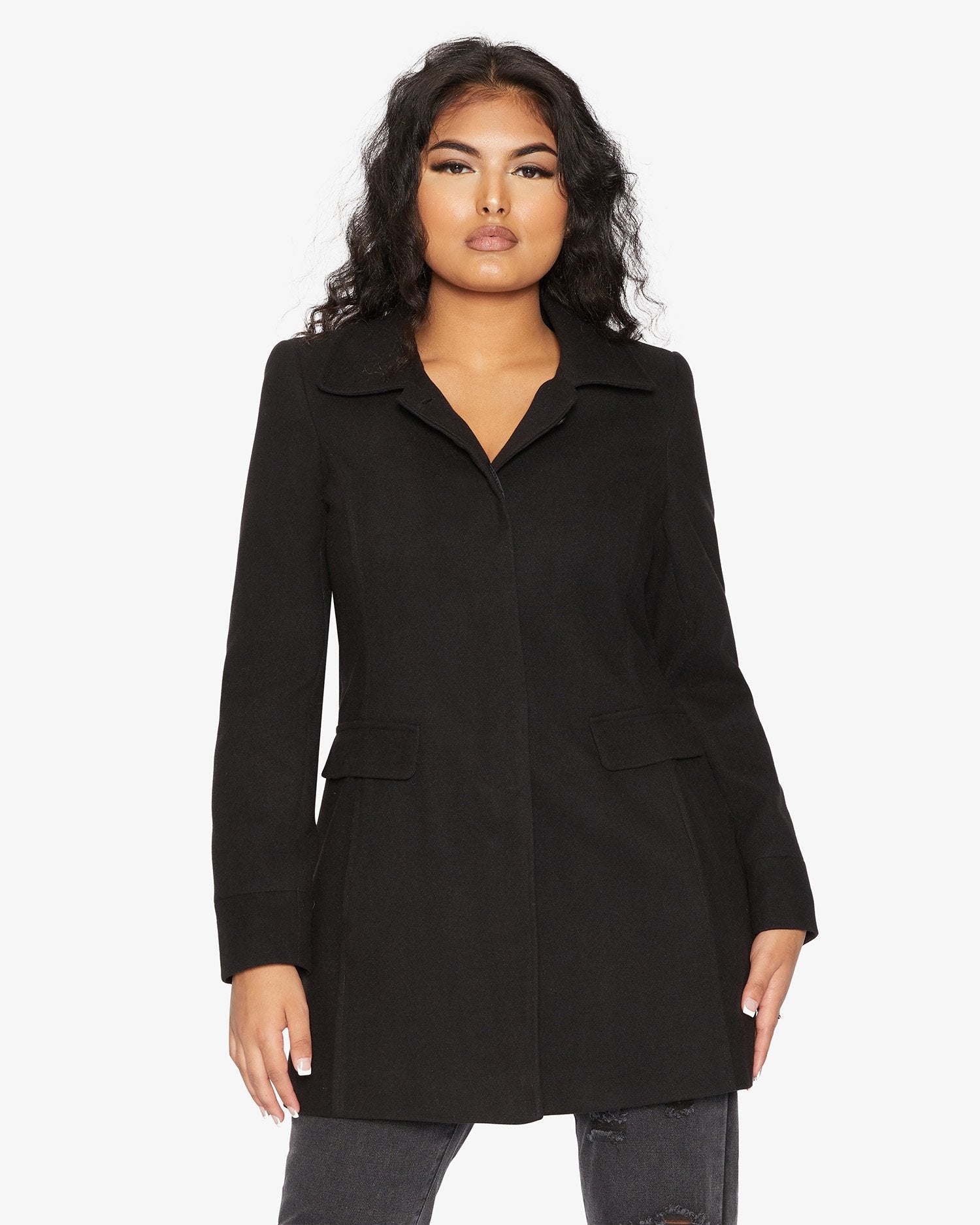 De La Creme Womens Wool Blend Hip Length Covert Coat - Great Hall Collections House