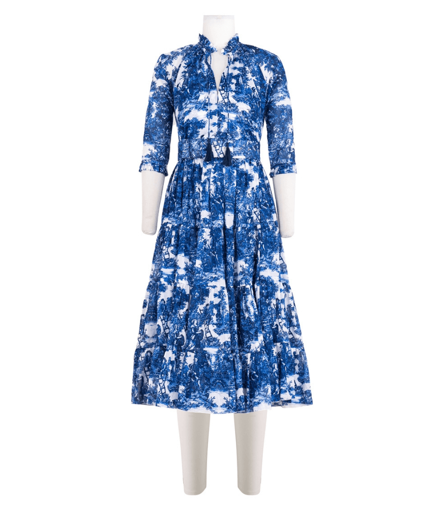 Eva Dress White Cobalt Blue Mid Dress
