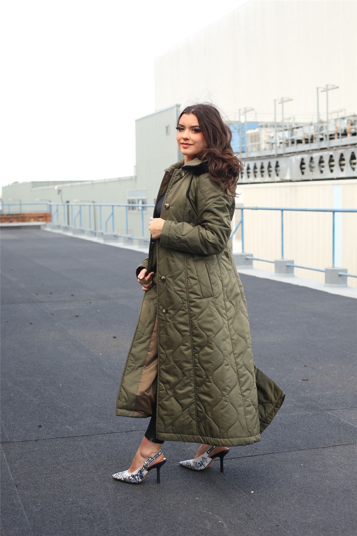 Quilted Single Breasted Longline Hooded Coat - Great Hall Collections House