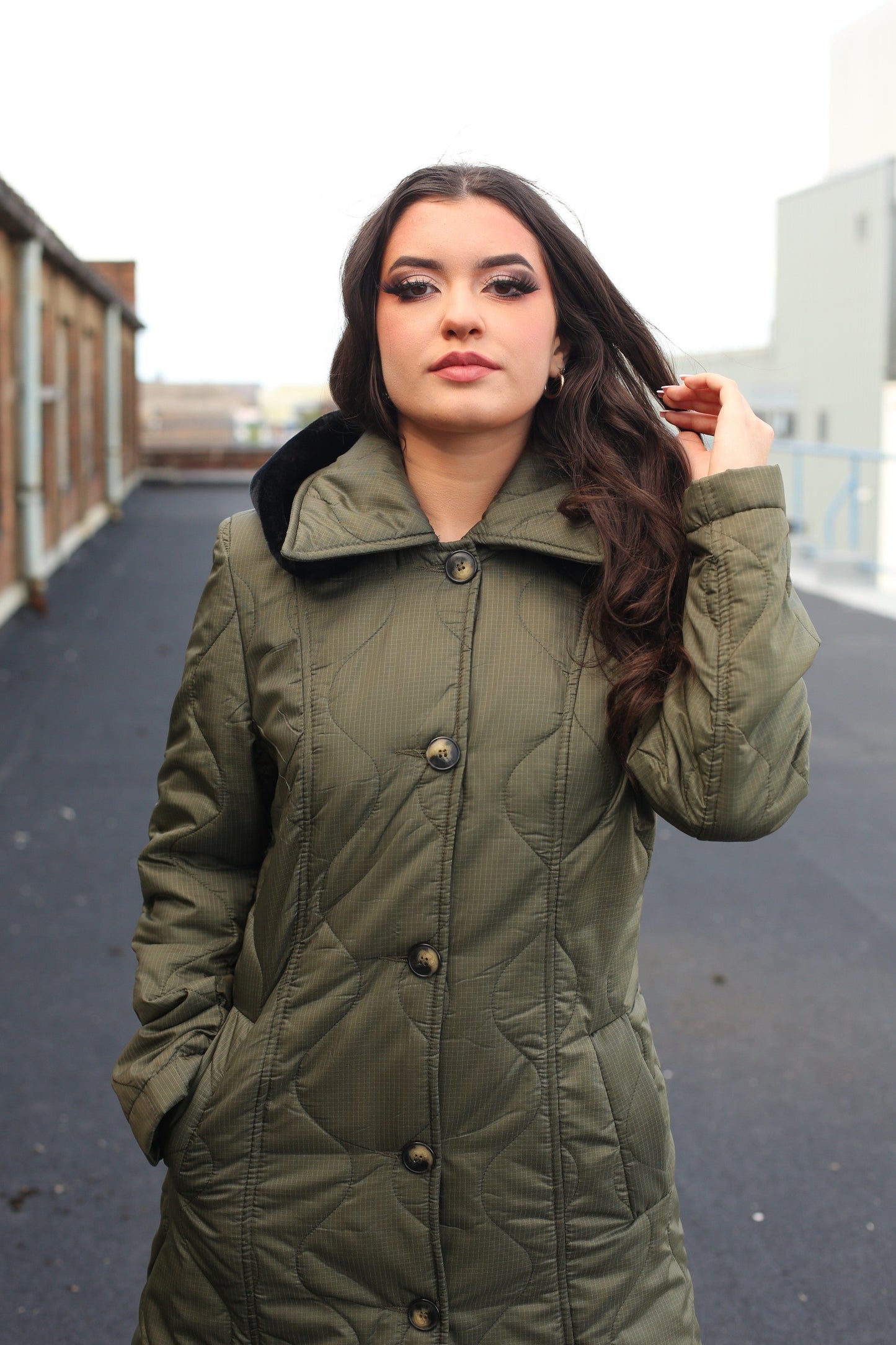 Quilted Single Breasted Longline Hooded Coat - Great Hall Collections House