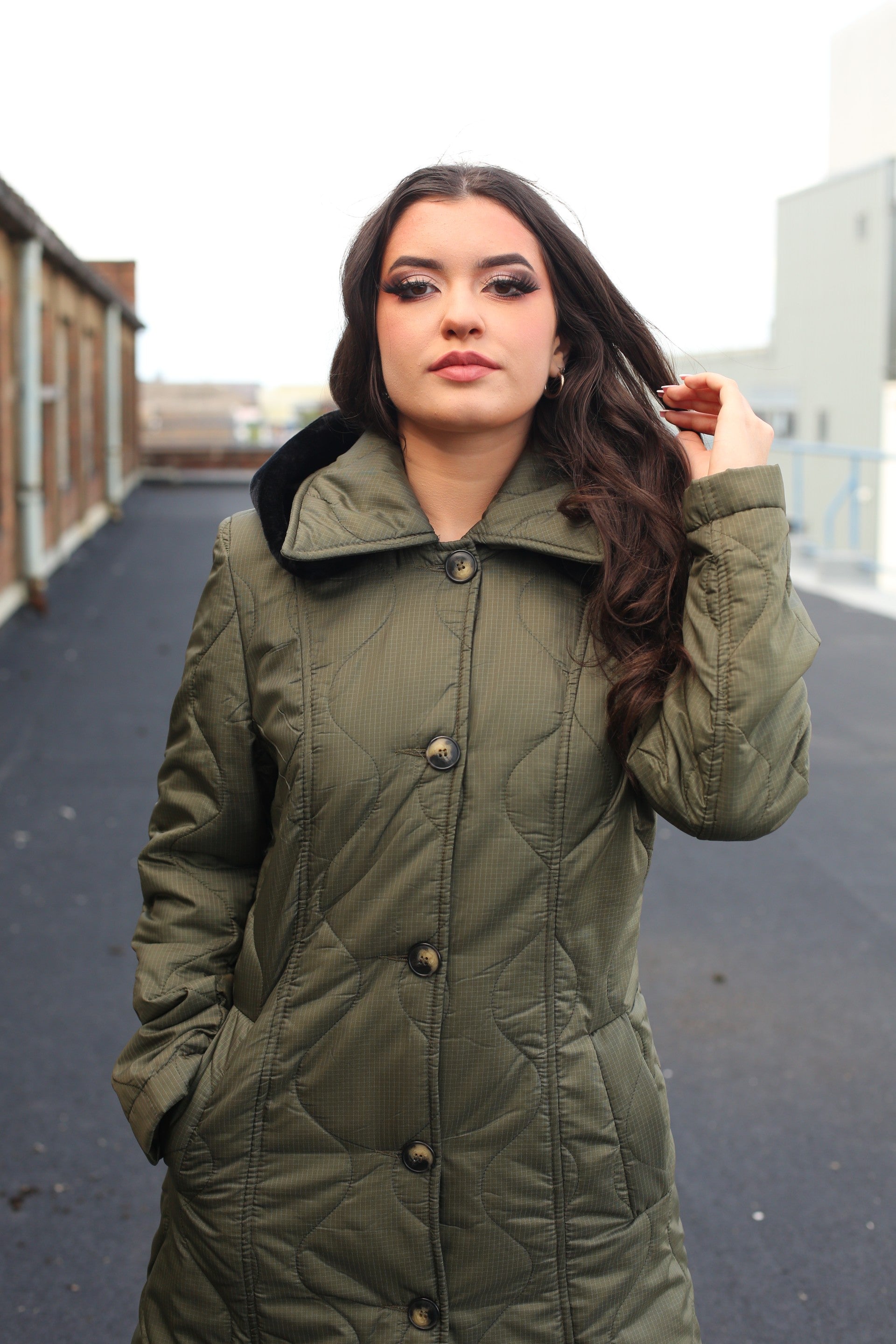 Quilted Single Breasted Longline Hooded Coat - Great Hall Collections House