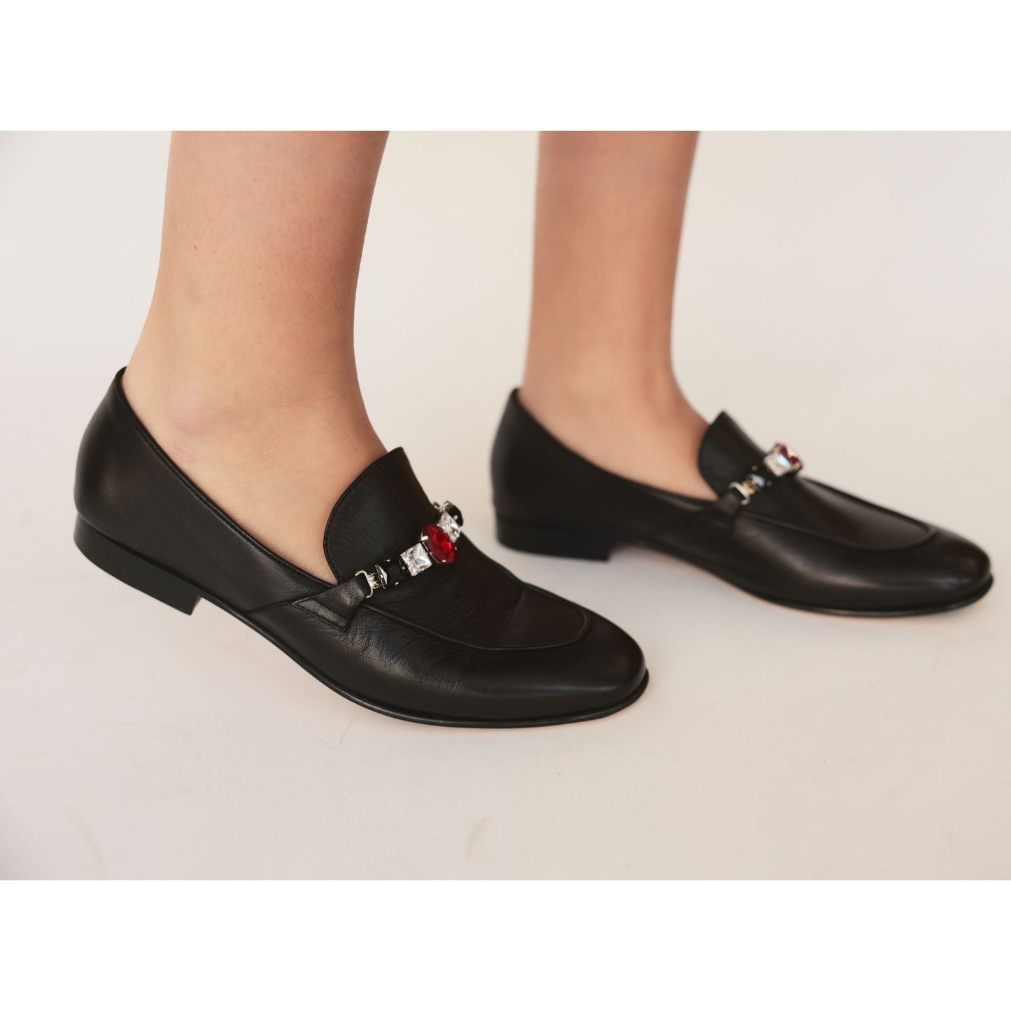 Pink Leather Flat Jeweled Loafer