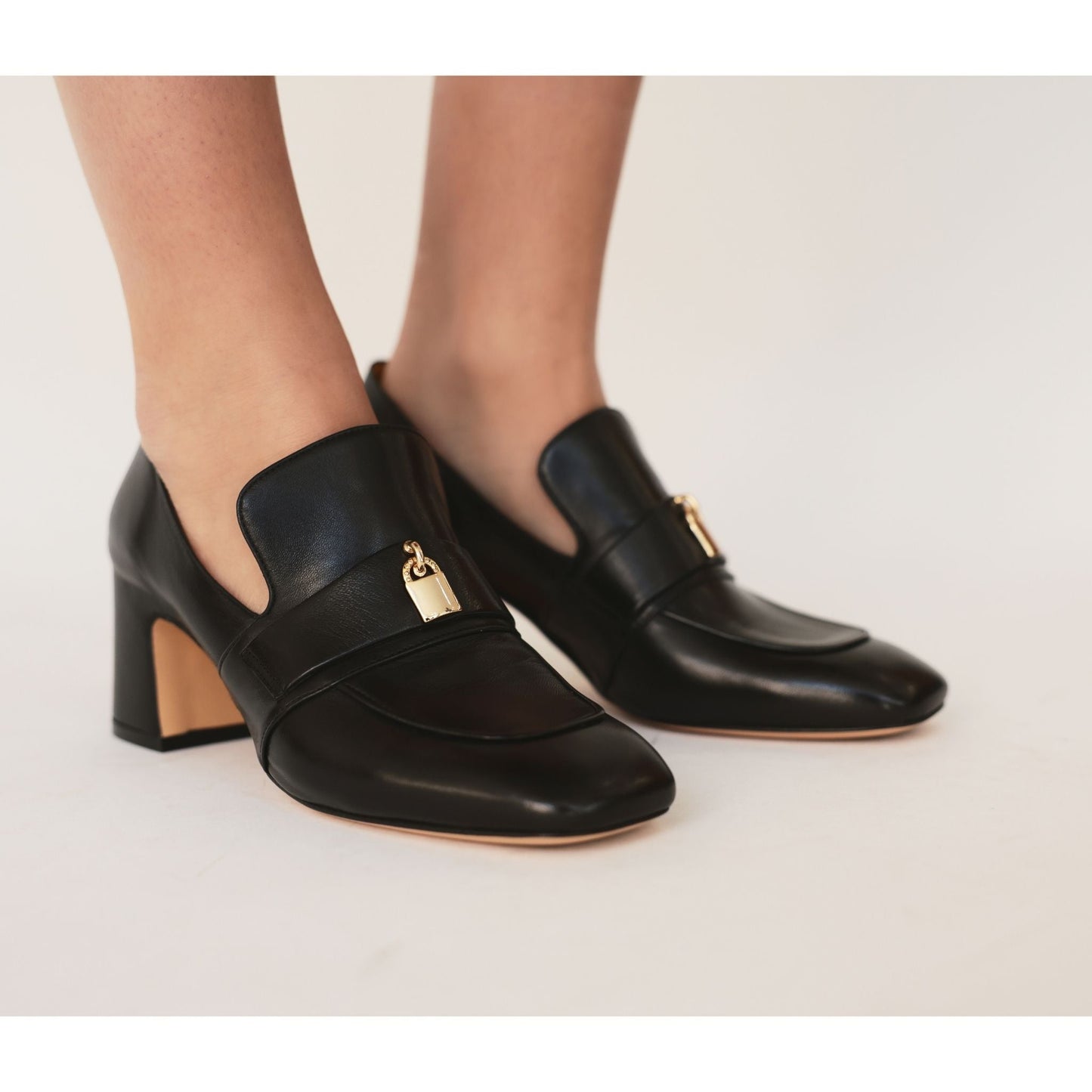 Light Pink Leather Lock Heel Loafer