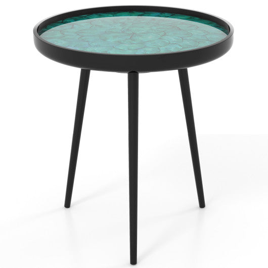 20 Inch Mid-century Modern Coffee End Table with Sea Shell Decoration-Green