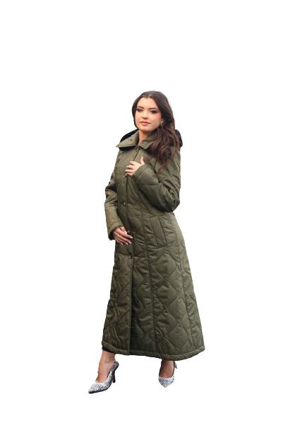 Quilted Single Breasted Longline Hooded Coat - Great Hall Collections House