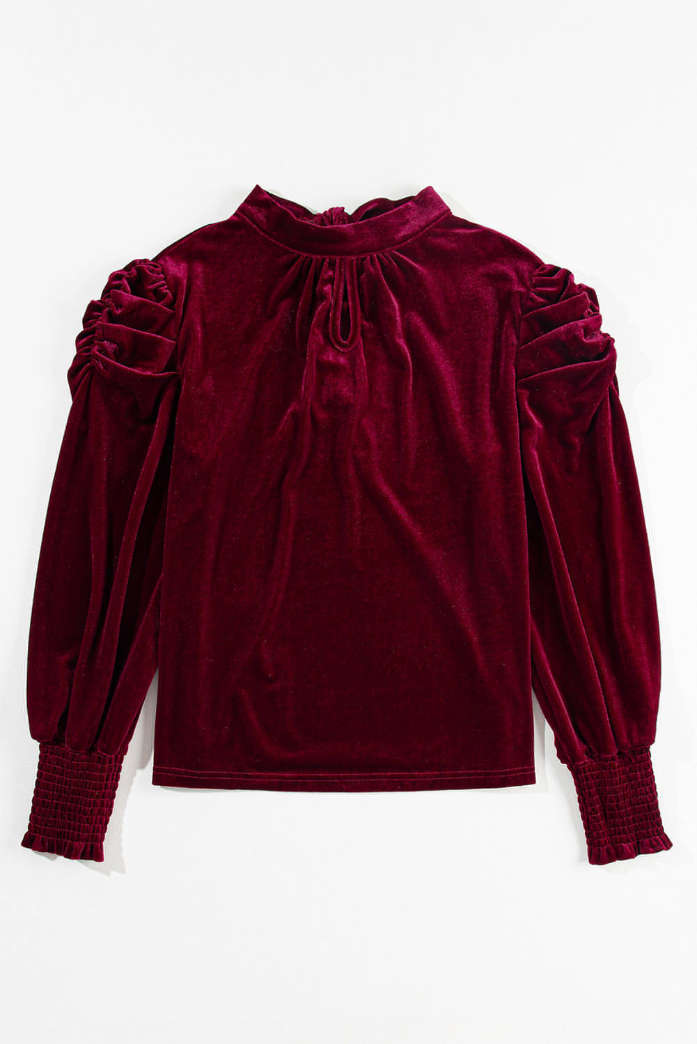 Fiery Red Mock Neck Puff Sleeve Velvet Blouse - Great Hall Collections House