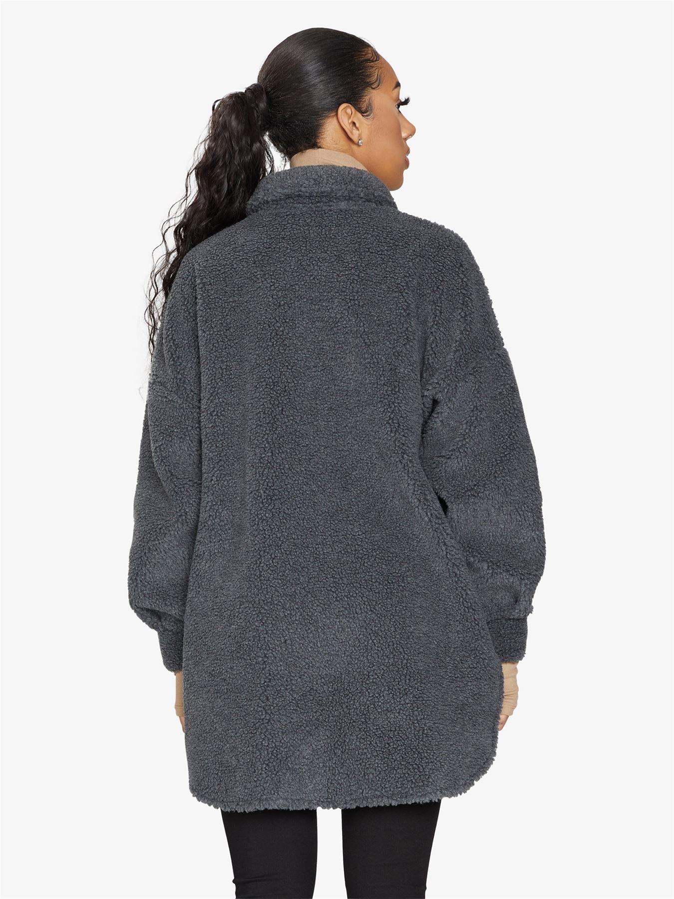 Oversized Stud Button Borg Teddy Shacket            made in UK - Great Hall Collections House