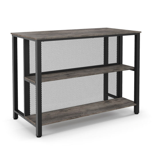36 Inch 3-Tier Bar Table with Storage Metal Frame Adjustable Foot Pads for Dining Room-Gray