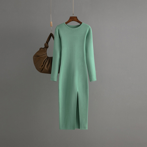 Autumn & Winter Long Sleeve Knitted Backless Round Neck Dress