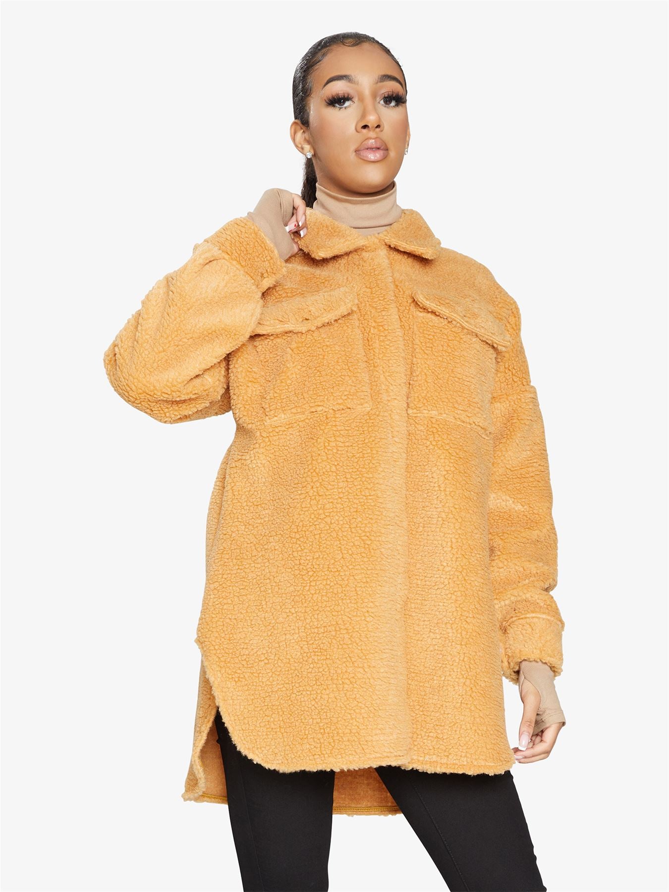 Oversized Stud Button Borg Teddy Shacket            made in UK