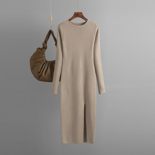 Autumn & Winter Long Sleeve Knitted Backless Round Neck Dress