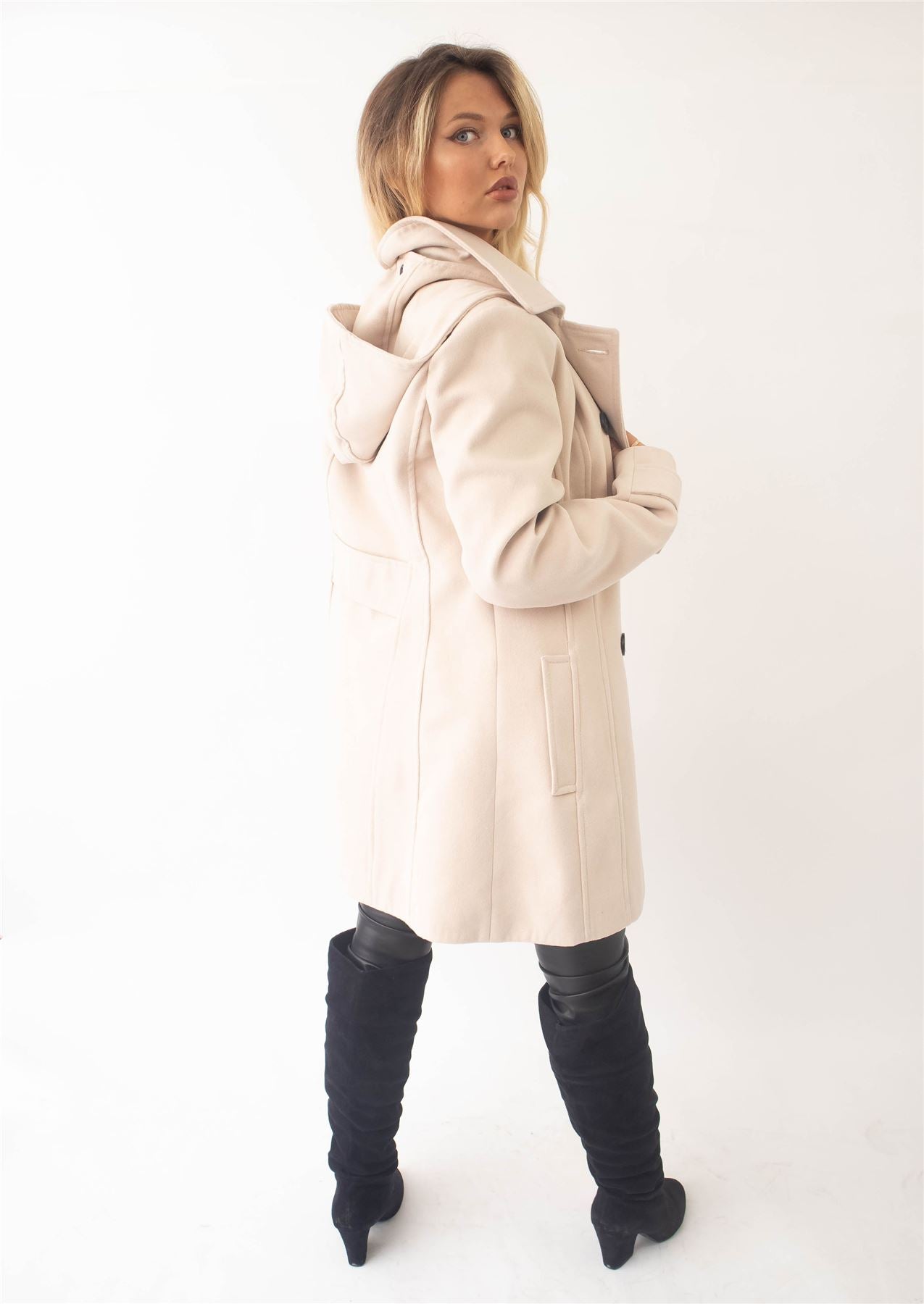 Wool Feel Double Breasted Hooded Coat - Great Hall Collections House