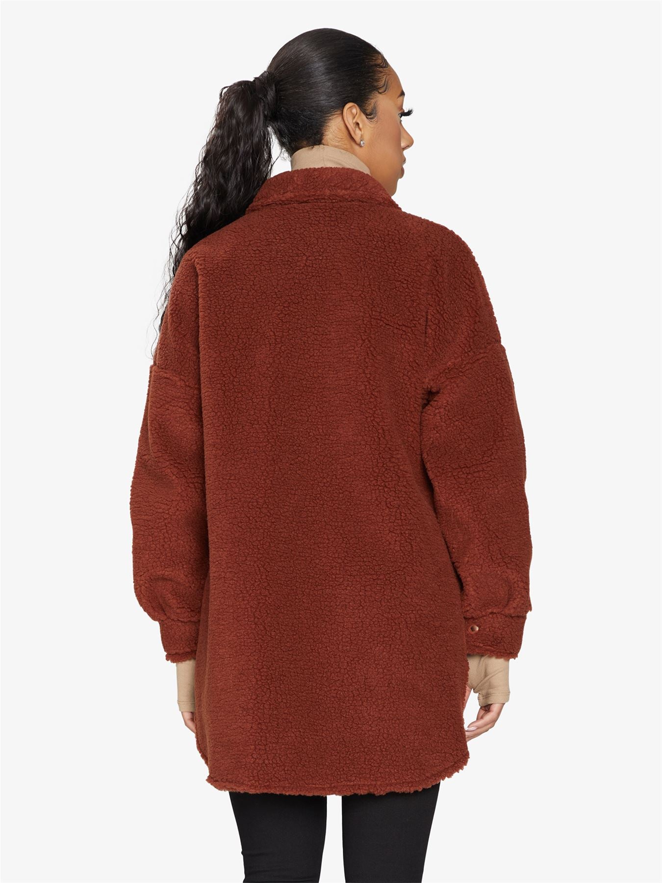 Oversized Stud Button Borg Teddy Shacket            made in UK - Great Hall Collections House