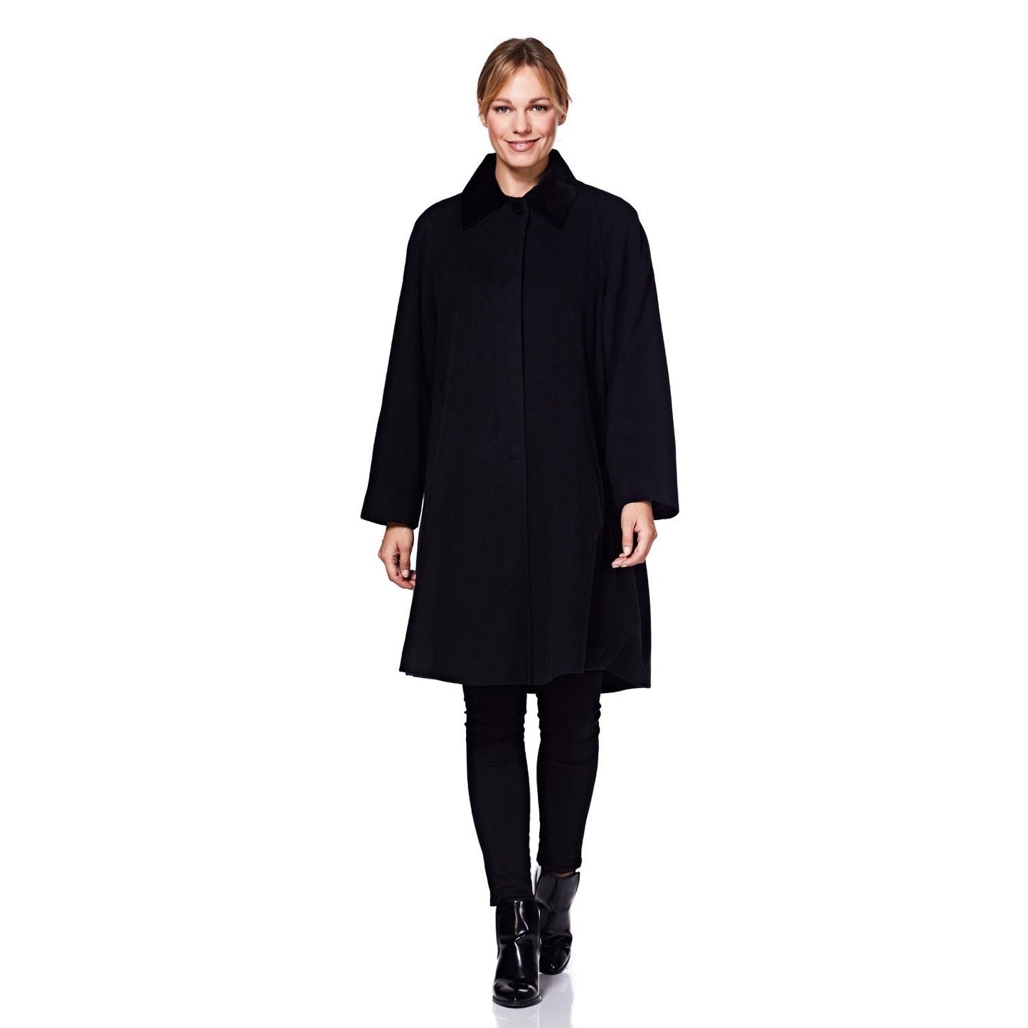 Wool Blend Oversized Velvet Trim Swing Coat (8026) - Great Hall Collections House