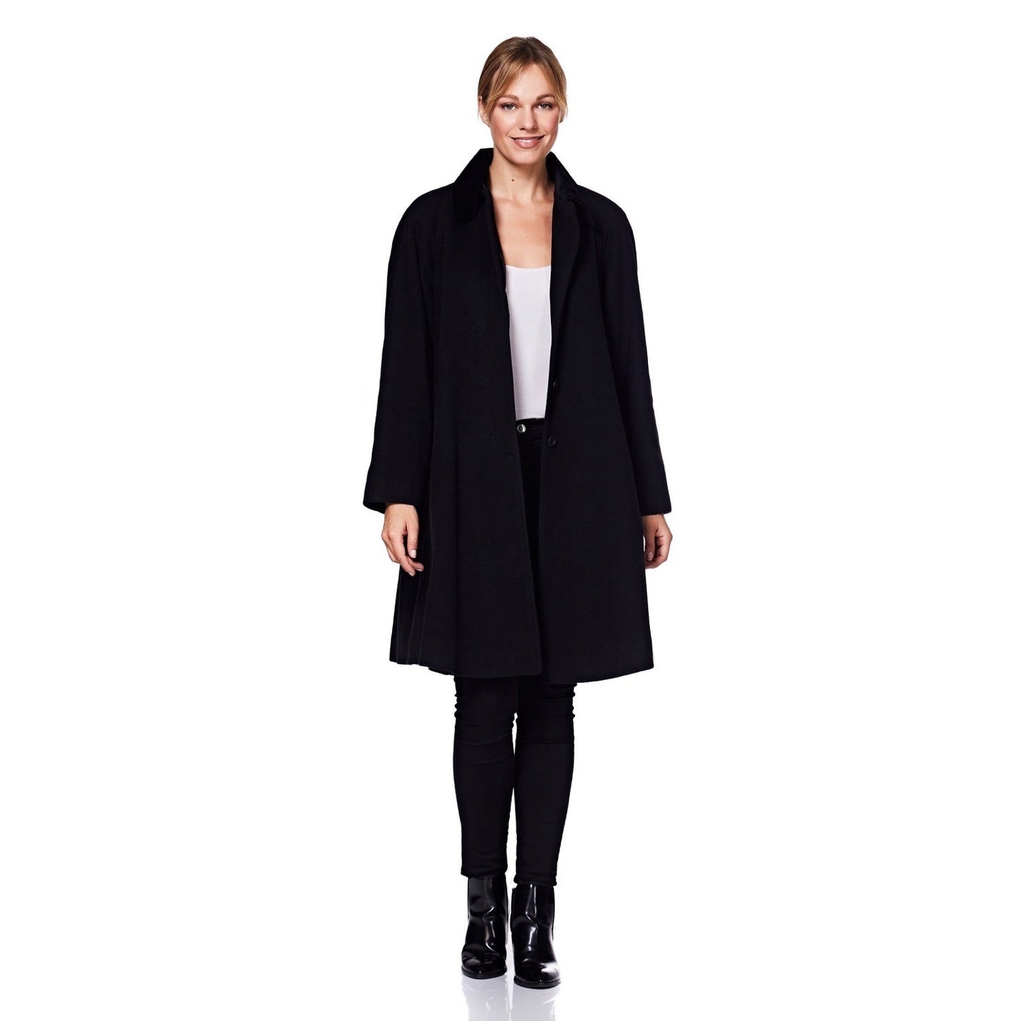 Wool Blend Oversized Velvet Trim Swing Coat (8026) - Great Hall Collections House