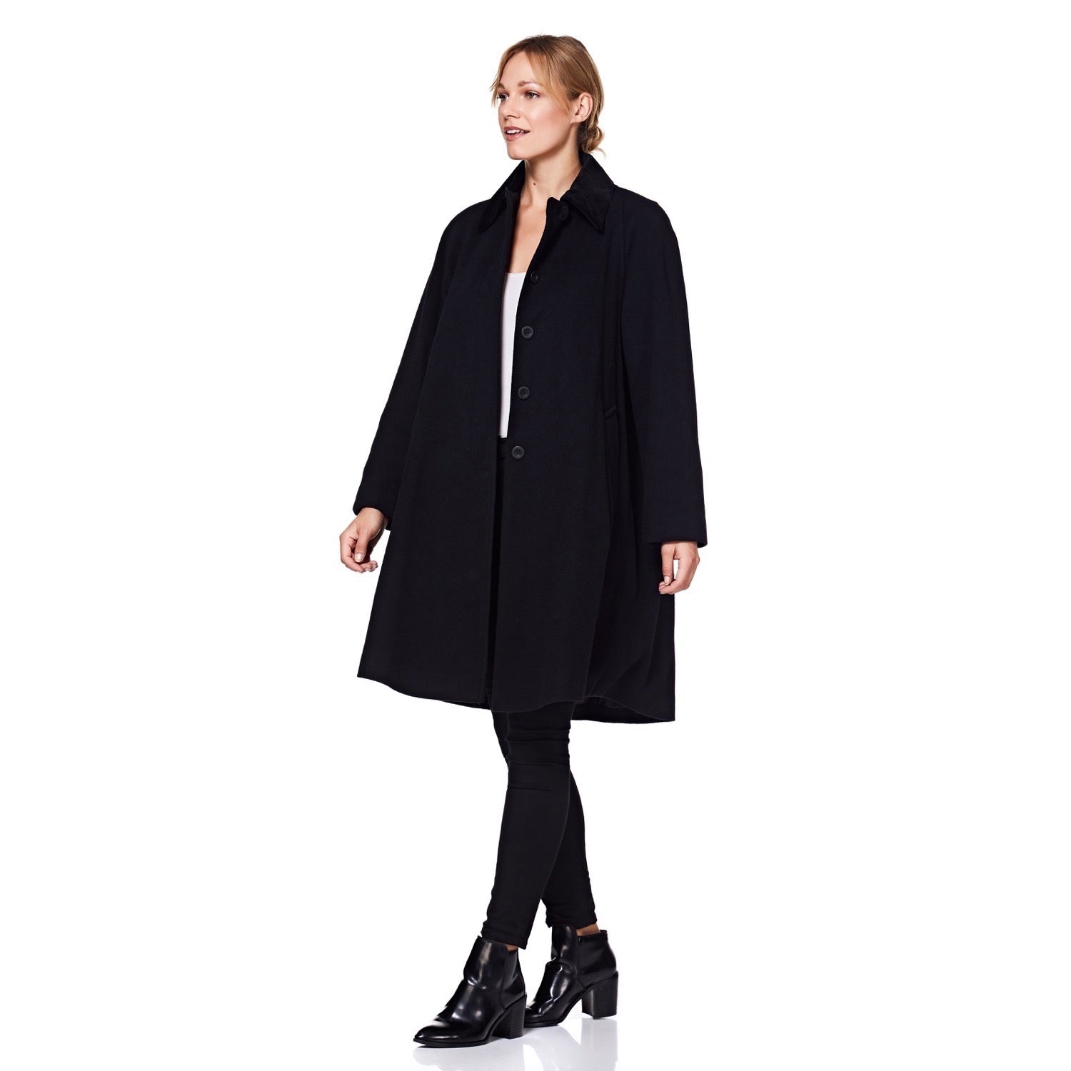 Wool Blend Oversized Velvet Trim Swing Coat (8026) - Great Hall Collections House