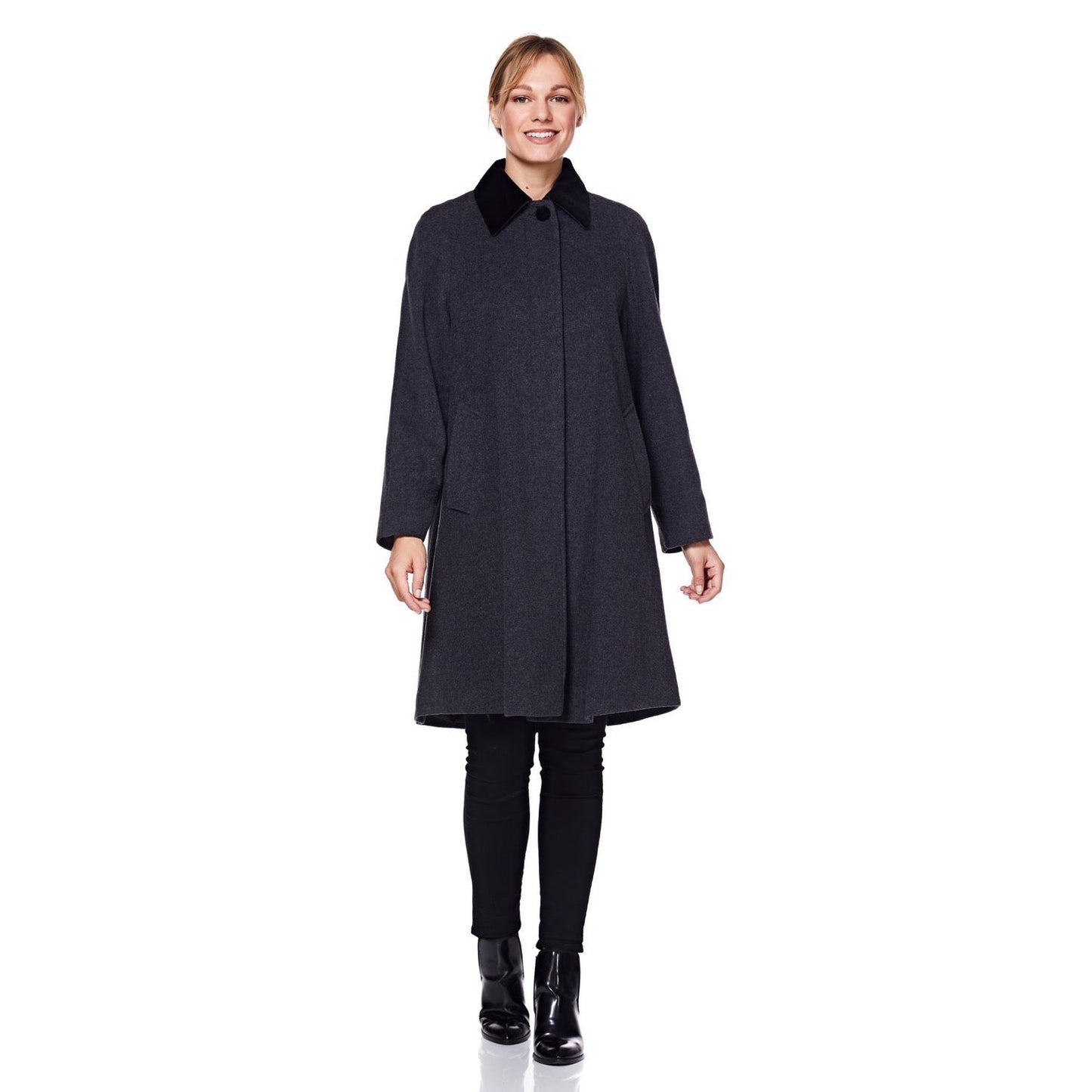 Wool Blend Oversized Velvet Trim Swing Coat (8026) - Great Hall Collections House