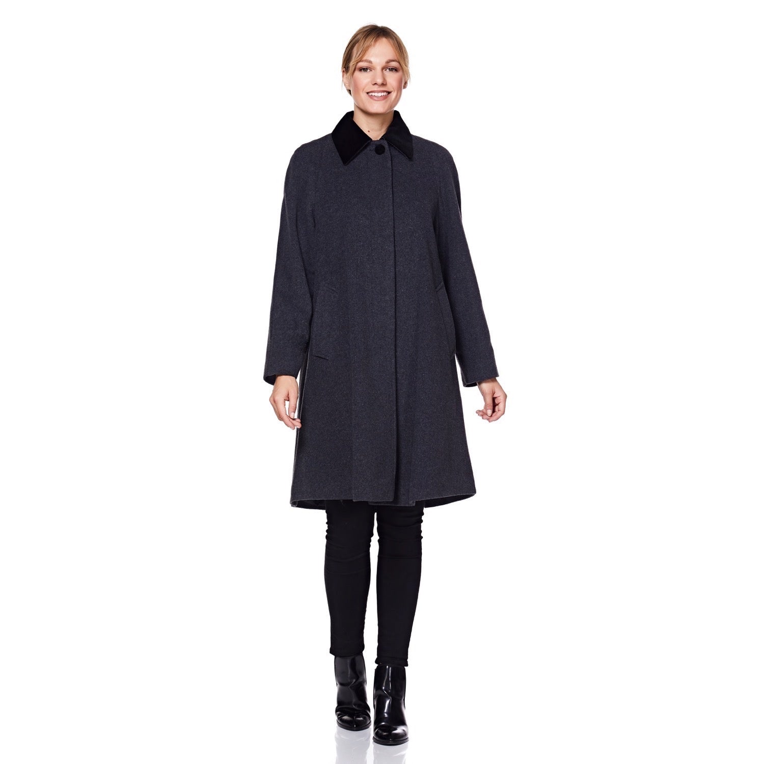 Wool Blend Oversized Velvet Trim Swing Coat (8026) - Great Hall Collections House