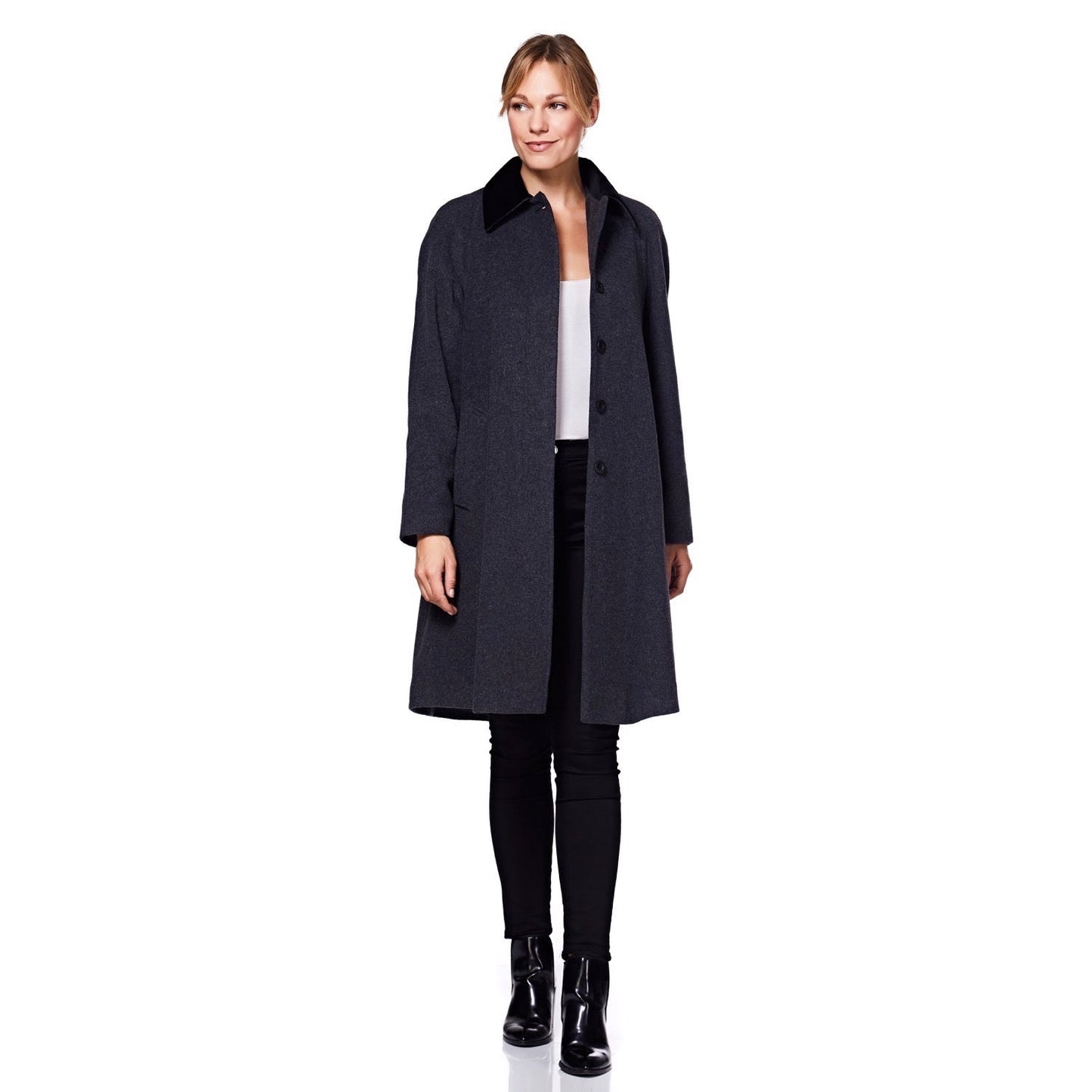 Wool Blend Oversized Velvet Trim Swing Coat (8026) - Great Hall Collections House